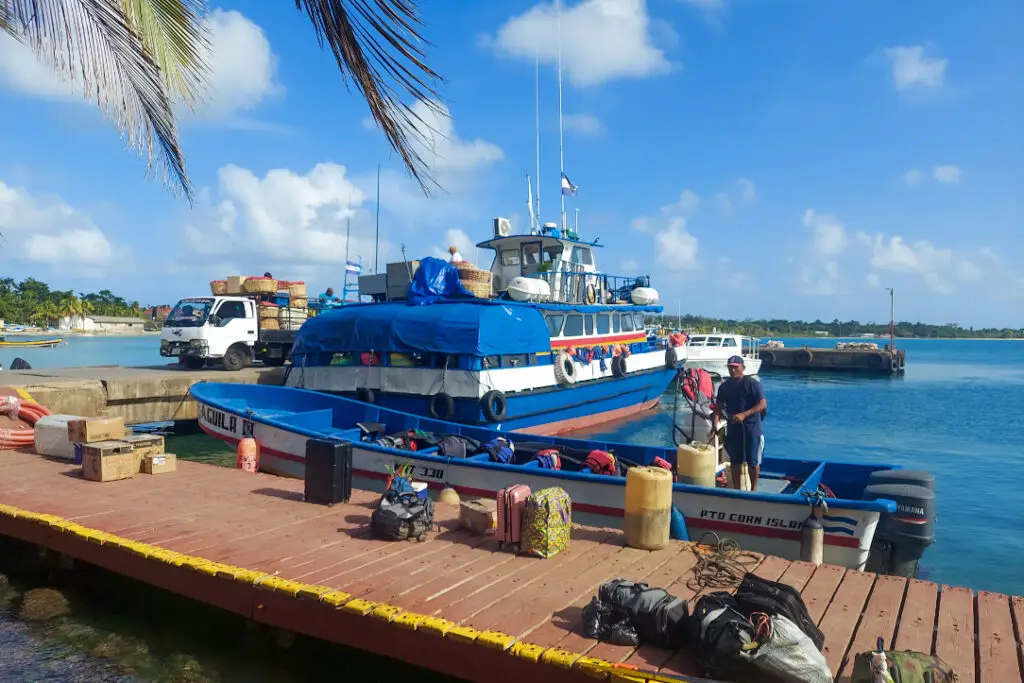 Big Corn vs. Little Corn panga boat ferry crossing between the islands