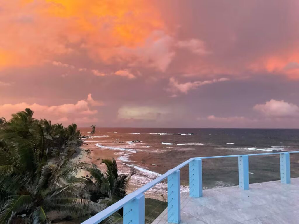 Sunset views from the deck of Big Corn Island vacation rental