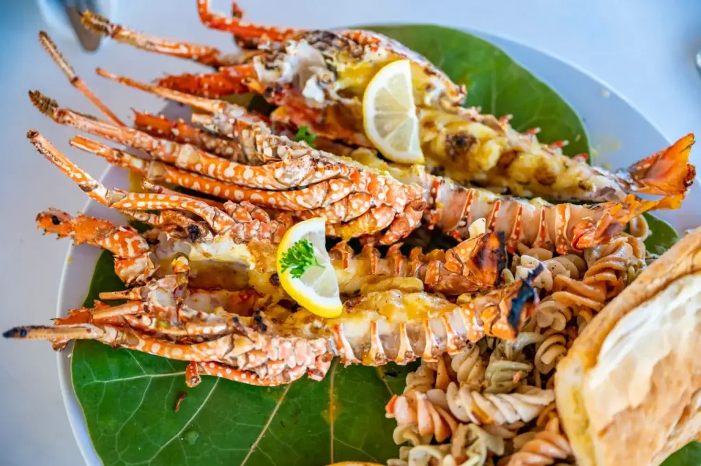Buccaneer at Paraiso Beach Hotel fresh Lobster meal for lunch or dinner.