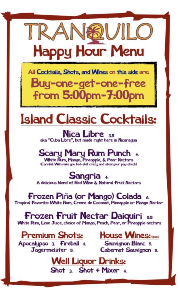 Tranquilo Cafe Happy Hour