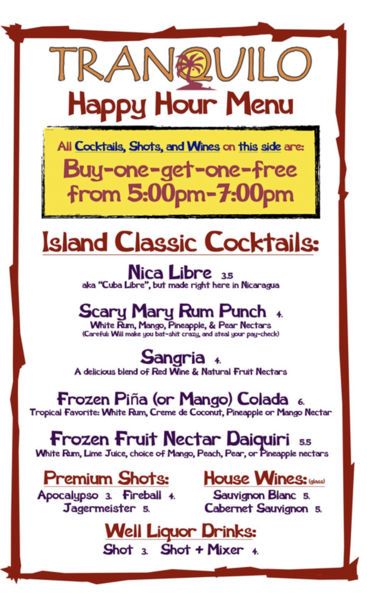 Tranquilo Cafe Happy Hour