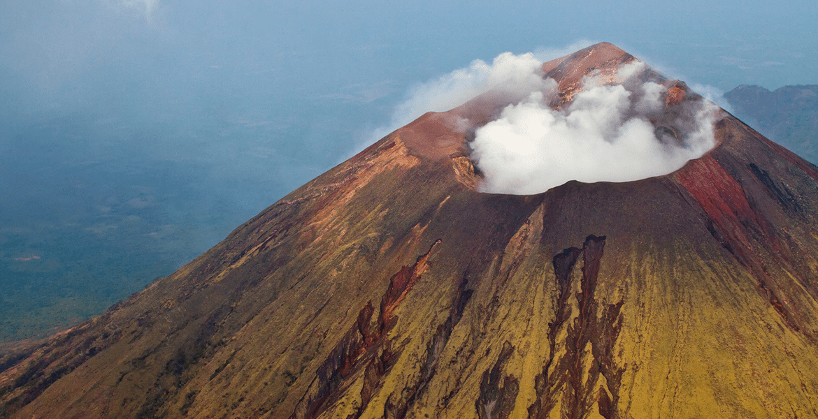 Volcanoes in Nicaragua at Masaya crater with glowing lava