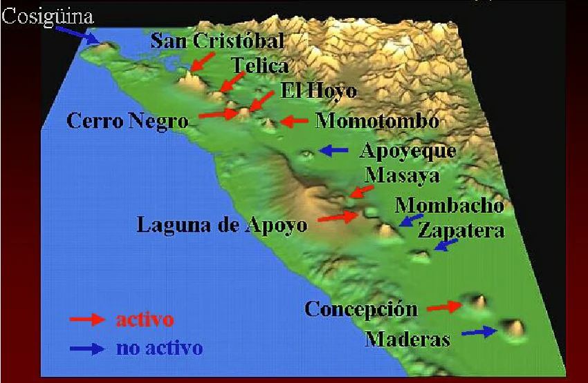 Volcanoes in Nicaragua map