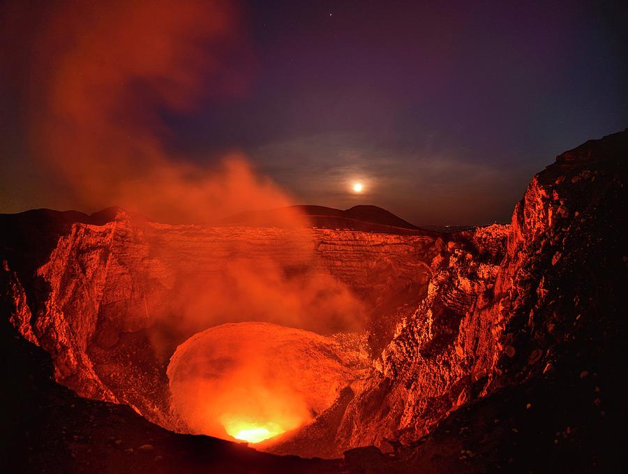Santiago Crater Volcano glowing lava lake at Masaya National Park