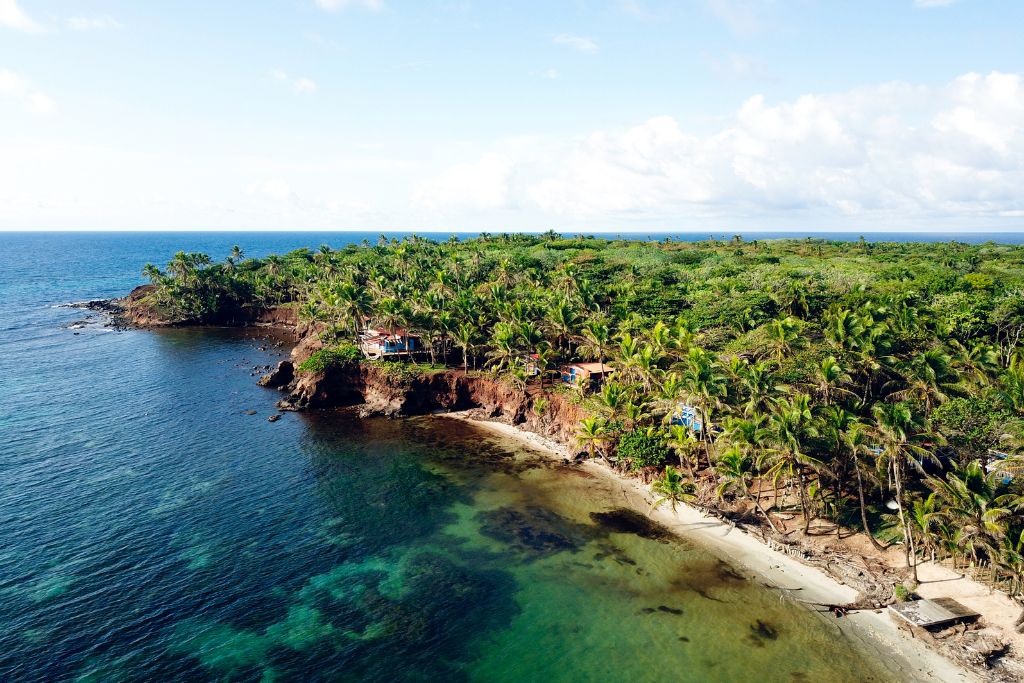 Corn Island Lighthouse panoramic view over Little Corn Island turquoise Caribbean waters Nicaragua