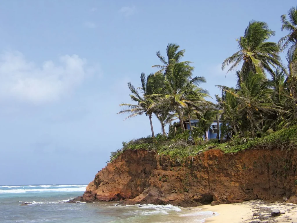 Corn Island Lighthouse area with dramatic cliffs and palm trees Little Corn Island Caribbean