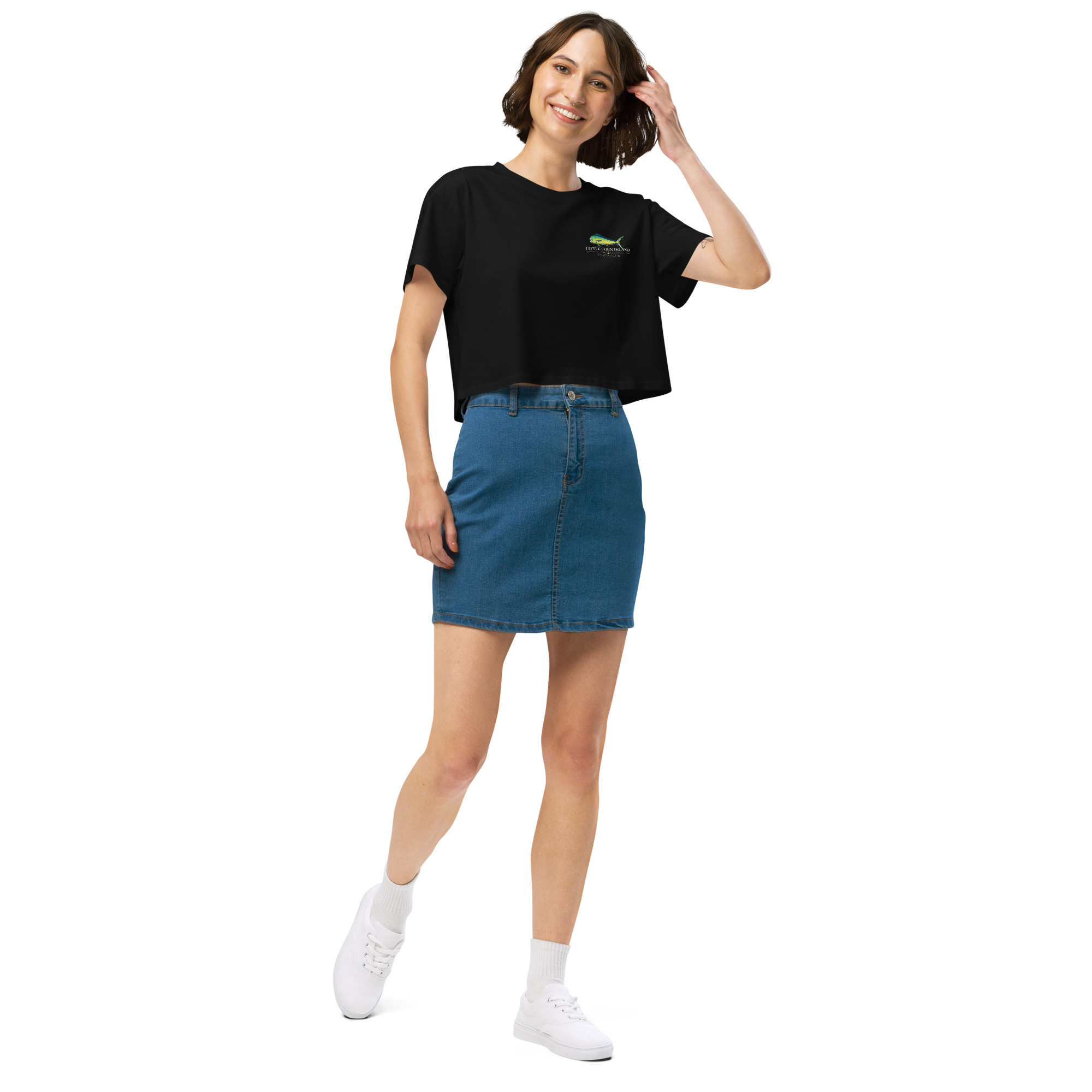 Little Corn Island Fishing Club | Women’s Crop Top - Black - Image 6