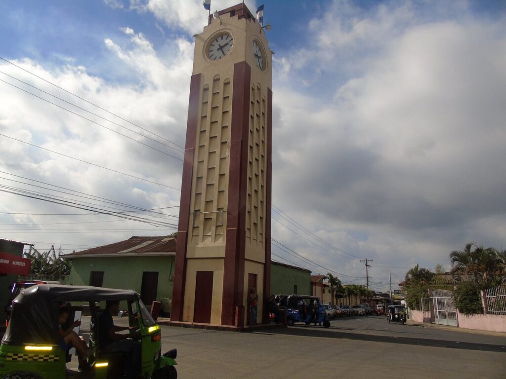 Iconic clock tower landmark in the heart of Diriamba, Nicaragua
