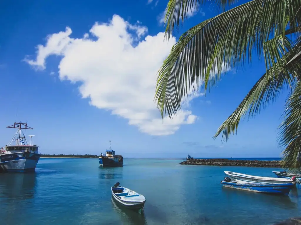 Serene harbor view on Corn Islands where fresh seafood for Rondon comes from daily