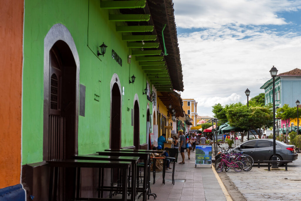Granada, Nicaragua colorful colonial street cafes