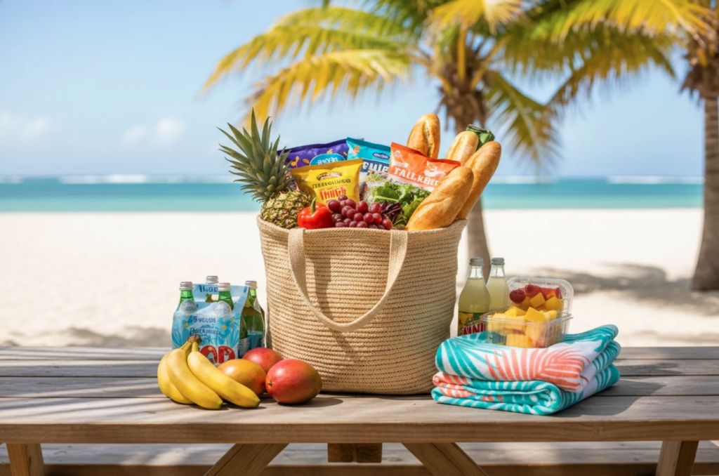 Fresh tropical groceries ready for Nicaragua Airbnb Provisioning on a sunny beach