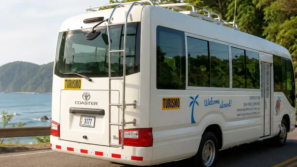 Comfortable Nicaragua Shuttle van on a tropical coastal road